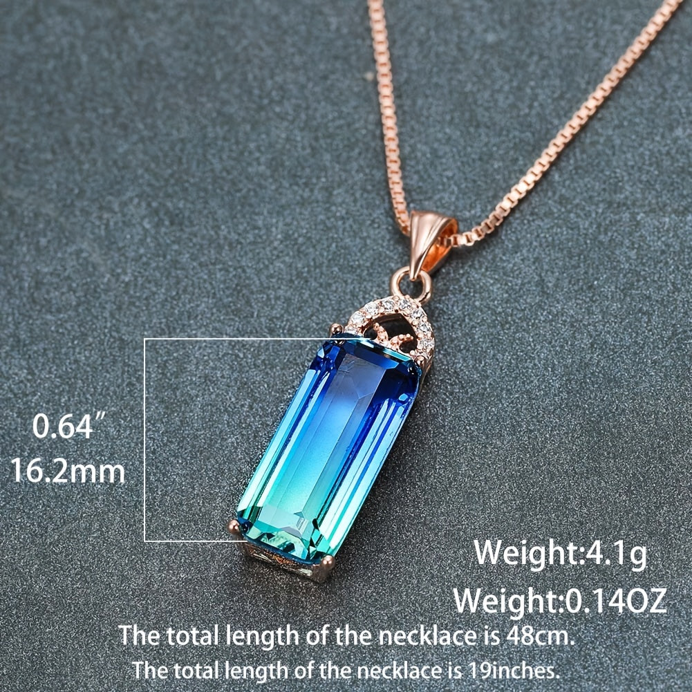 Rectangular Tourmaline Blue-green Necklace, Zircon Ring