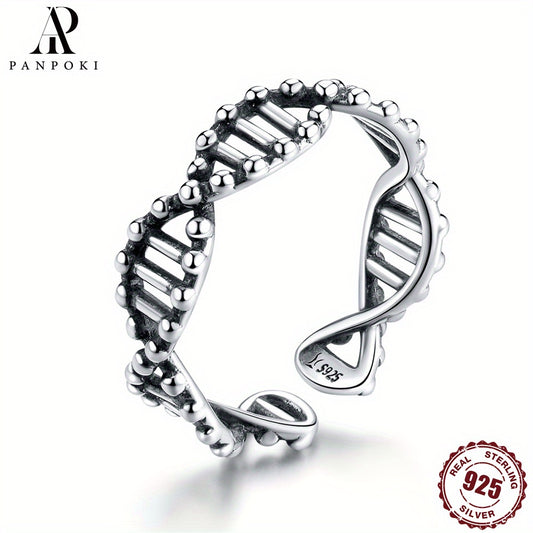 925 Sterling Silver DNA Design Cuff Ring, Adjustable