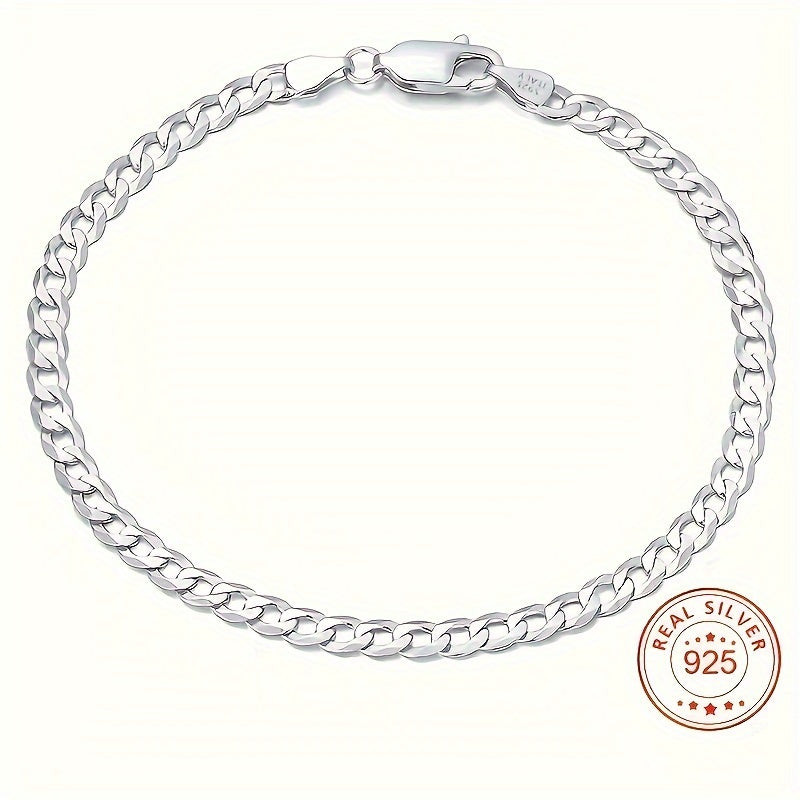 1pc 925 Sterling Silver Cuban Chain Bracelet, Elegant