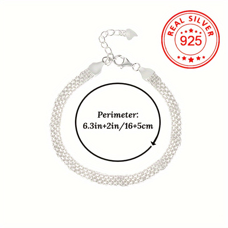 925 Sterling Silver Mesh Chain Bracelet, Elegant Jewelry